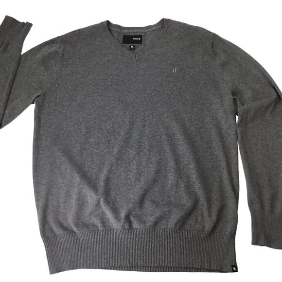 Hurley V Neck Sweater Men's XL Pullover Gray Long Sleeve 100% Cotton Casual Knit - Picture 7 of 10